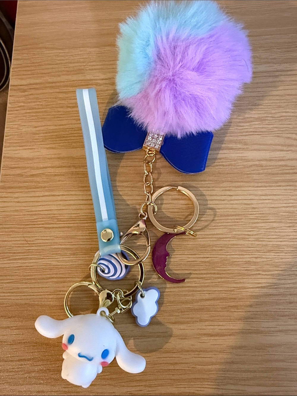 Blue Pom Pom Bag Purse Charm with Cute Character Bunny!